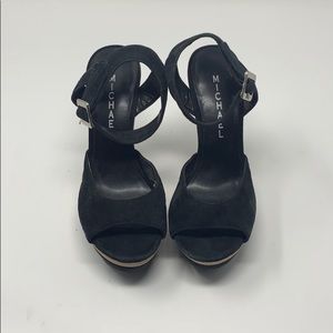 Michael Suede and Wood Platform Stiletto Pumps